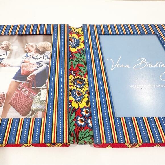 Vera Bradley Vintage Double Photo Striped Floral Garden Fabric Photo Frame - Picture 5 of 9
